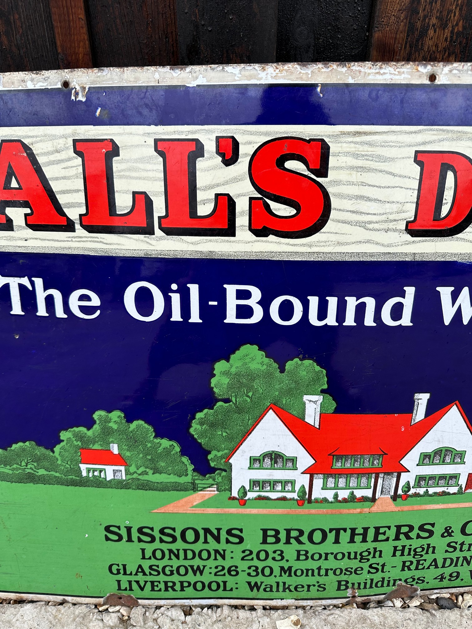 A Hall's Distemper enamel advertising sign depicting two decorators carrying paint and a plank, by - Image 4 of 6