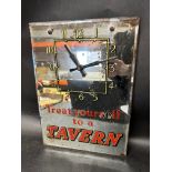 A bevel-edged advertising mirror, 'Treat Yourself to a Tavern', appears to work when battery