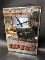 A bevel-edged advertising mirror, 'Treat Yourself to a Tavern', appears to work when battery