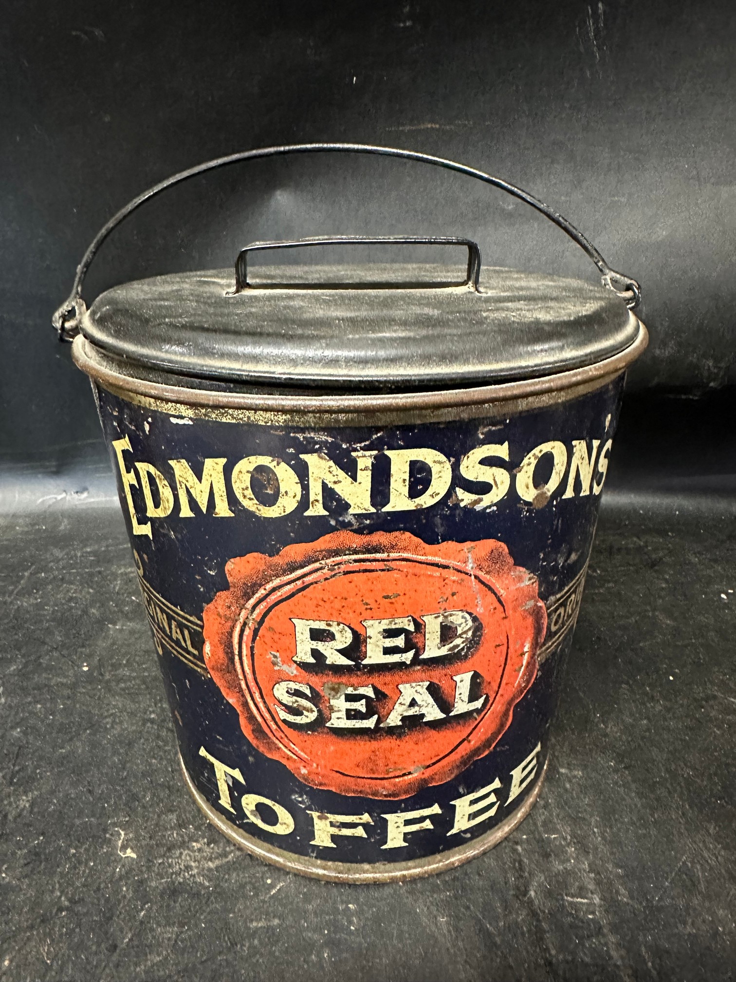 An Edmondson's Original Red Seal Toffee bucket tin. by Jonathan Edmondson & Co. Ltd Purity Works