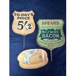 A Spear's Wiltshire Bacon (Spear Brothers & Clark Ltd. of Bath) metal meat label, a price