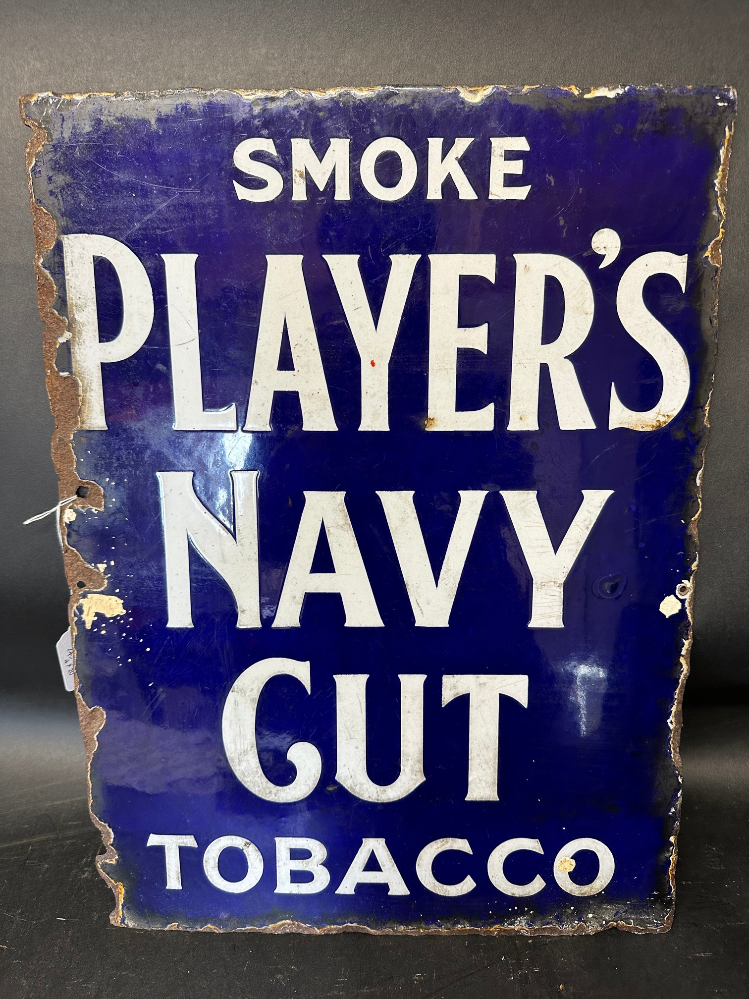 A Player's Navy Cut Tobacco double sided enamel advertising sign lacking flange, 14 3/4 x 20". - Image 2 of 2
