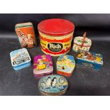 A large 1950s Hollands Rich Toffee & Chocolate Assortment tin, 9" diameter plus seven assorted