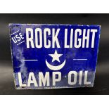 A 1930s Rock Light Lamp Oil double sided enamel advertising sign by Patent Enamel Co. Ltd. 13 x 10".