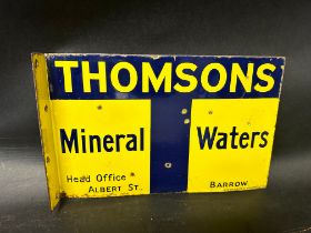 A Thomsons Mineral Waters of Albert St., Barrow double sided enamel advertising sign with hanging