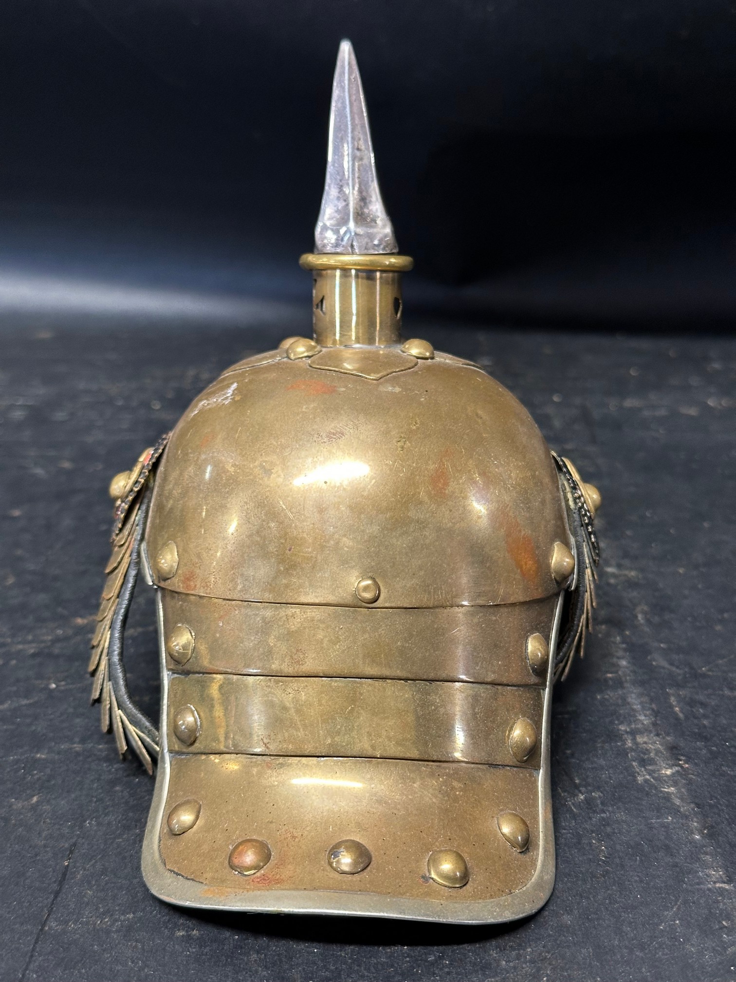 A salesman's sample of a pickelhaube brass helmet, 6" high, 6" long and 4 1/4" wide. - Image 3 of 4