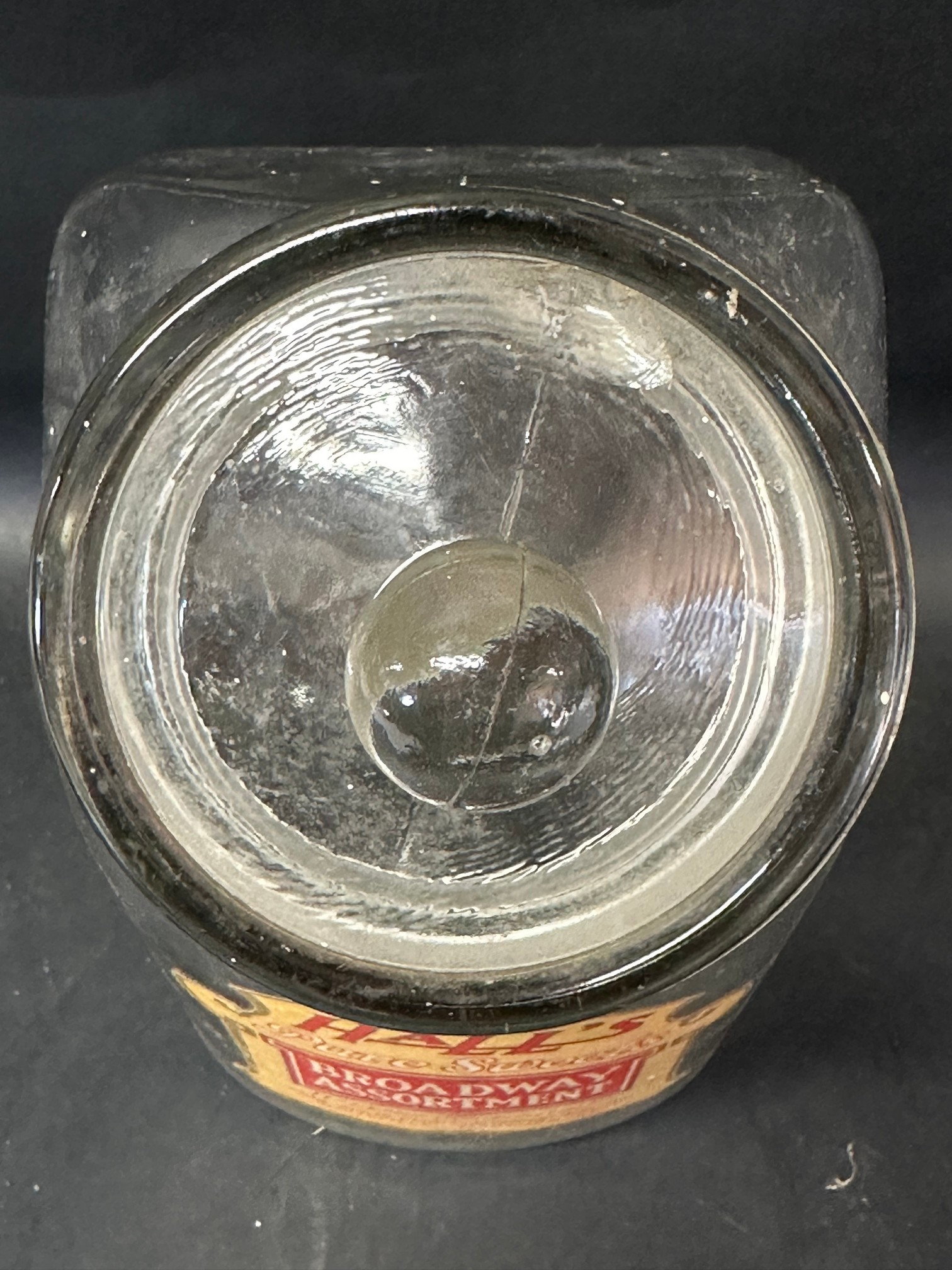 A glass counter top sweetie jar labelled Hall's Broadway Assortment, 13" tall. - Image 2 of 7