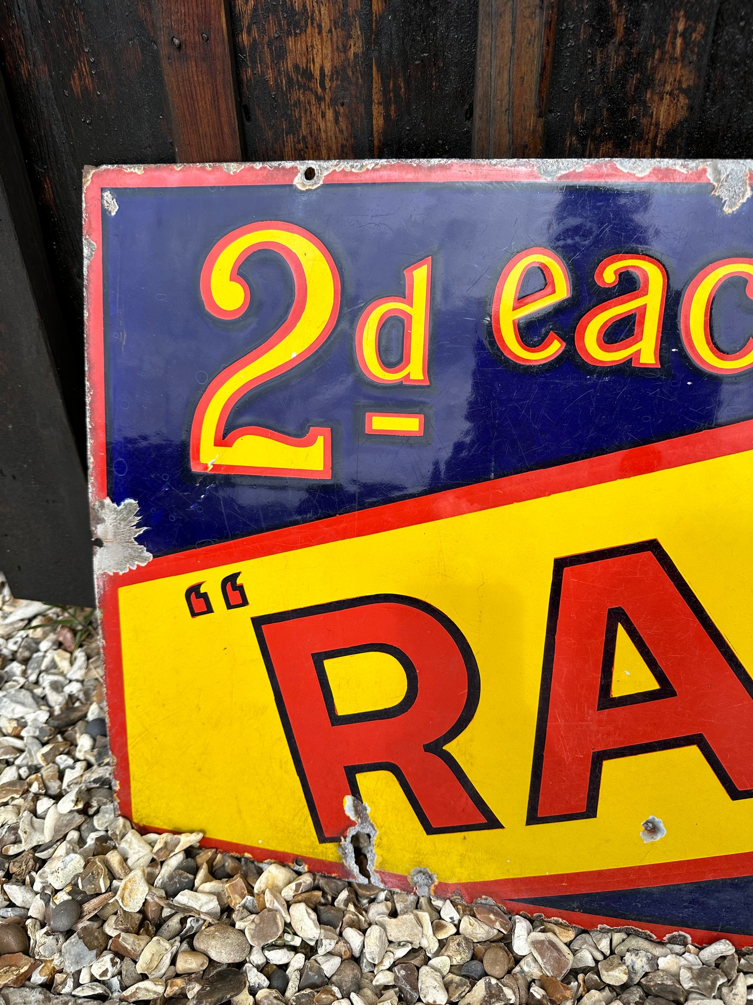 A tobacco enamel sign advertising Rajah Cigars at 2d each by Stainton & Hulme Ltd. B'Ham, 41 1/2 x - Bild 3 aus 5