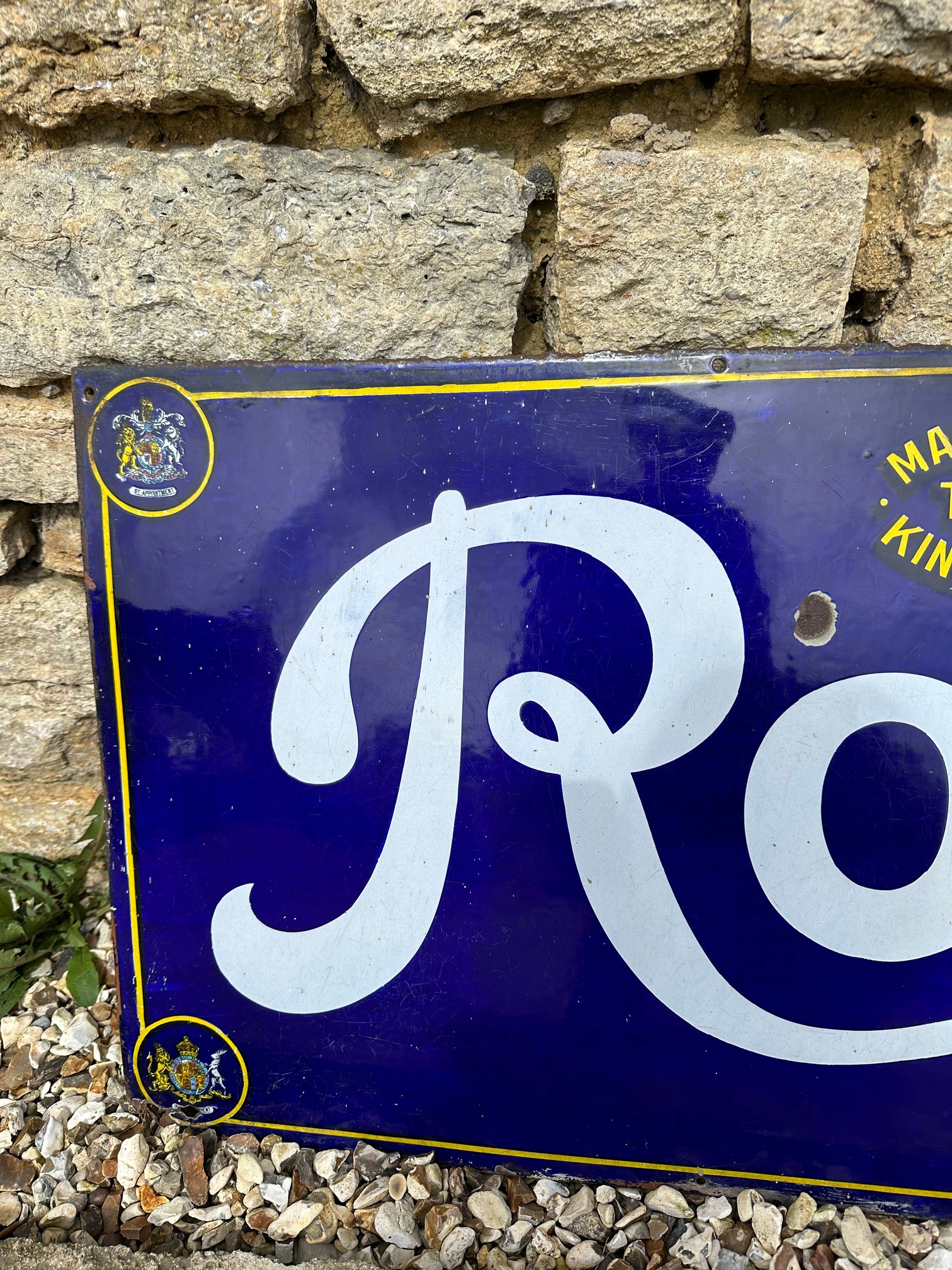 A Rowntree's Chocolates enamel advertising sign with Royal Warrants for "The King and Queen", 60 1/4 - Image 3 of 6