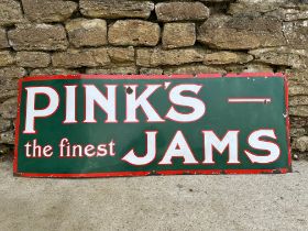 A rare and large Pink's Jams enamel advertising sign, 58 1/4 x 21".