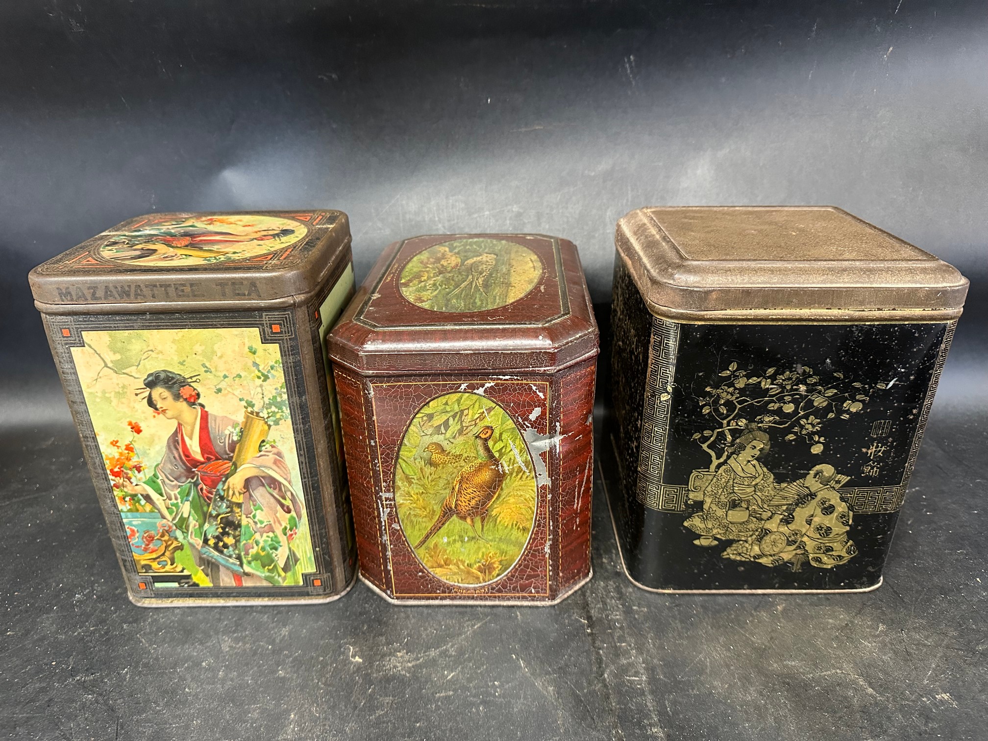 Three tea tins: Mazawattee 3lbs tin with designs of Oriental ladies, The Liverpool China & India Co. - Image 8 of 9