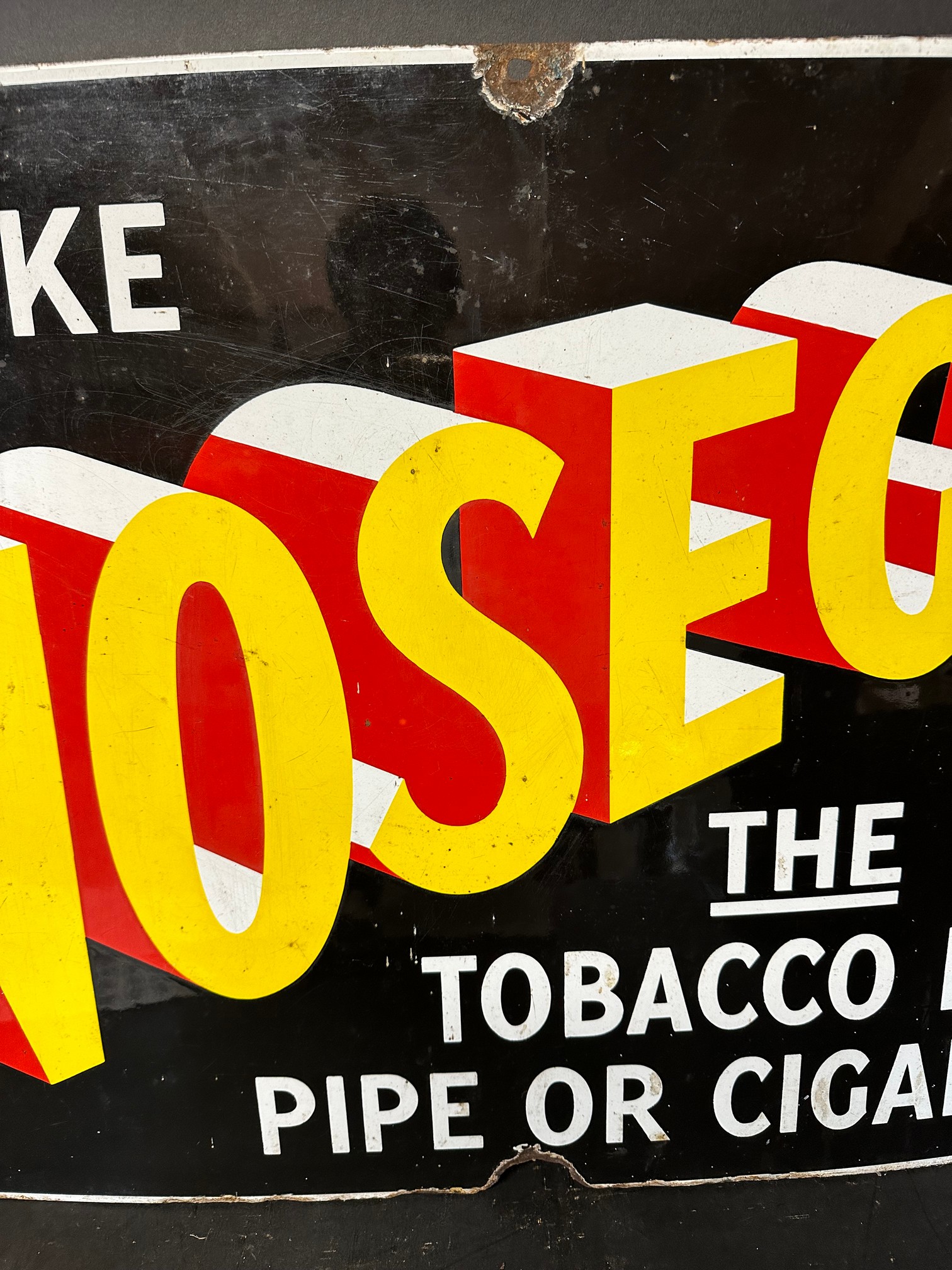 A 'Smoke Nosegay the Tobacco for Pipe or Cigarette' graphic enamel advertising sign, 30 x 20". - Bild 4 aus 5