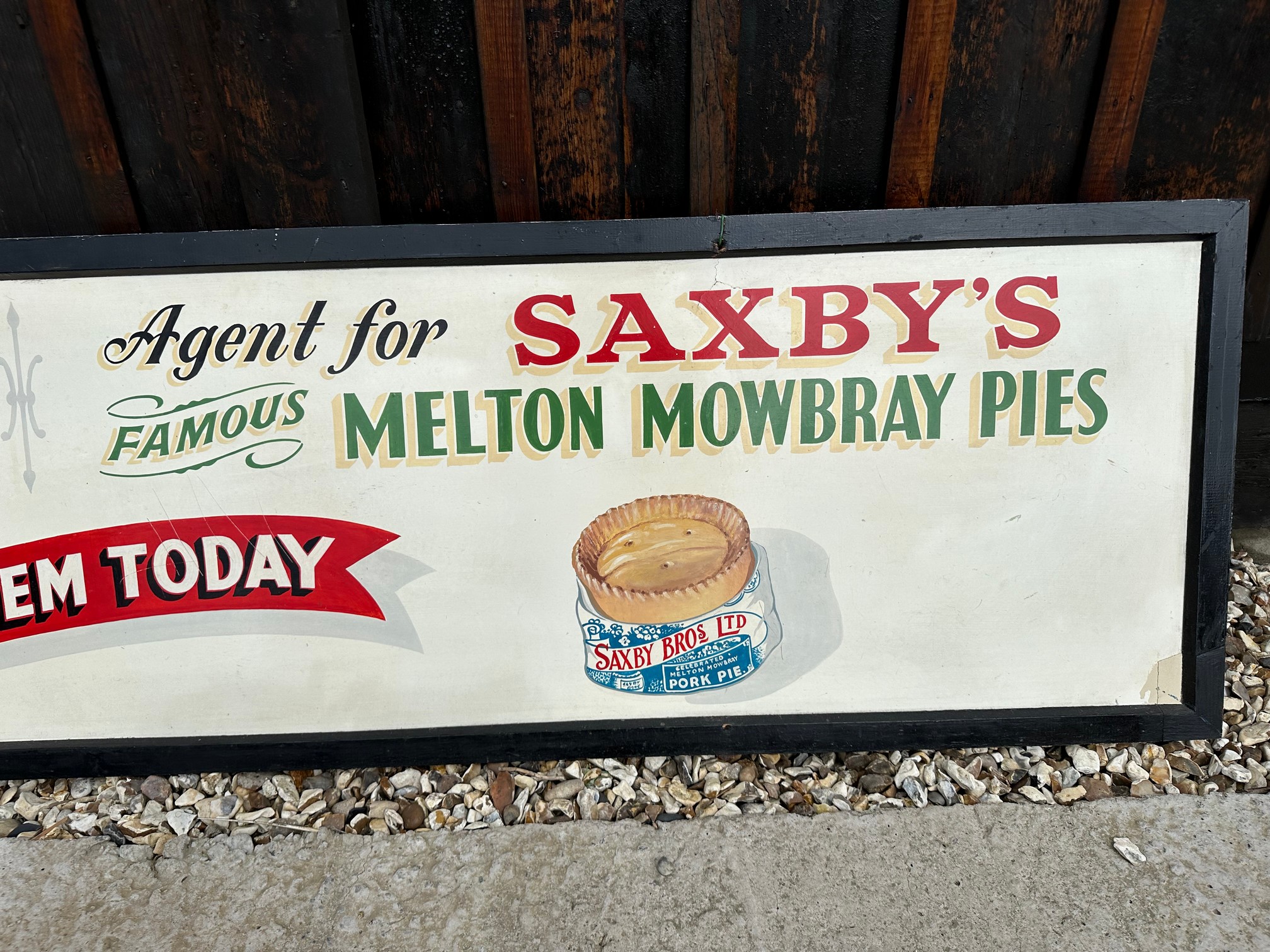 A painted pictorial agent's sign for Saxby Bros. Ltd. sausages and Melton Mowbray pies, 79 1/2 x - Image 3 of 4