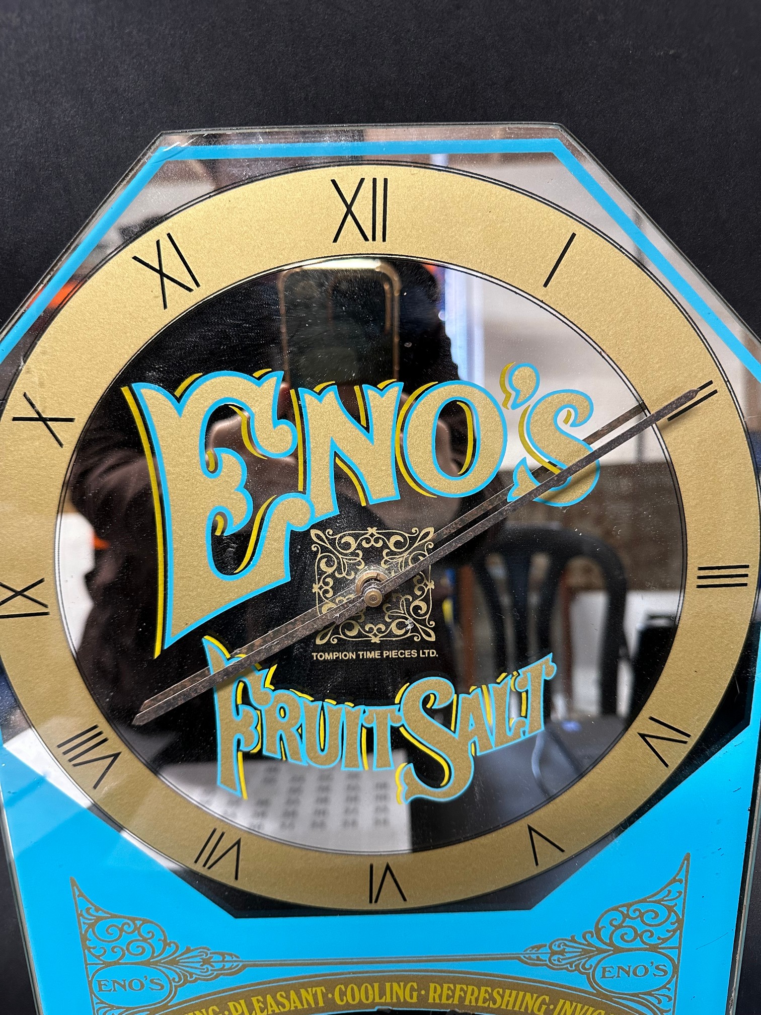 A mirrored advertising wall clock for Eno's Fruit Salt of London with image of cyclists to bottom - Image 2 of 4