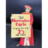 A countertop standing advertisement showcard for Hercules Cycles, 6 1/2 x 12 1/4", (optional hanging