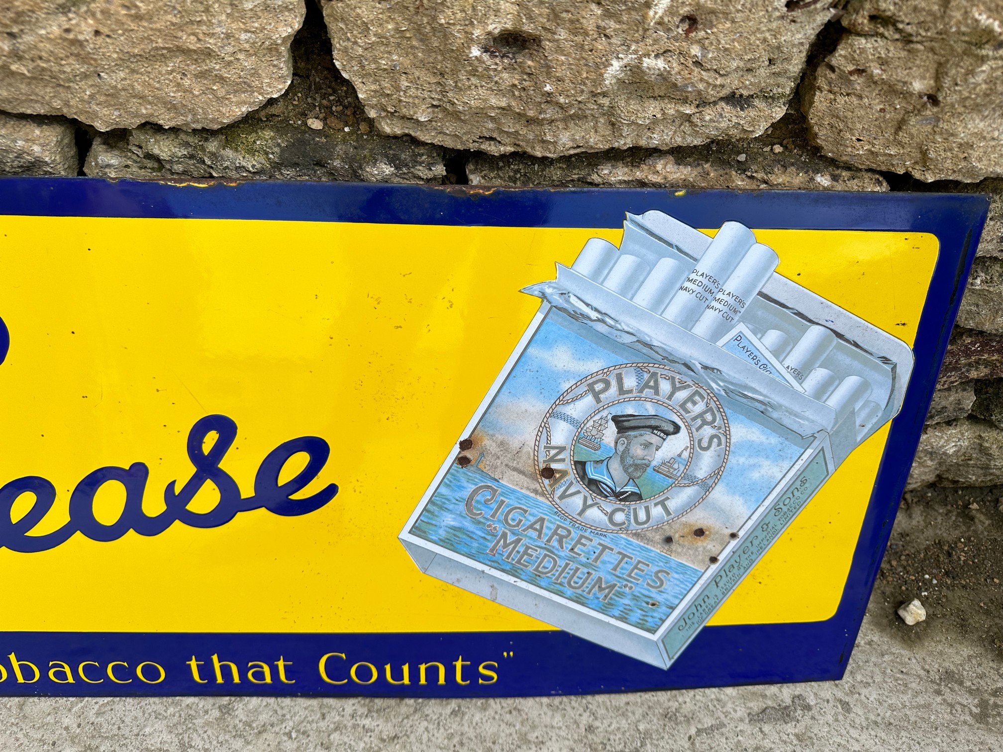 A Player's Please 'It's the Tobacco that Counts' enamel advertising sign, 45 x 16". - Image 4 of 4