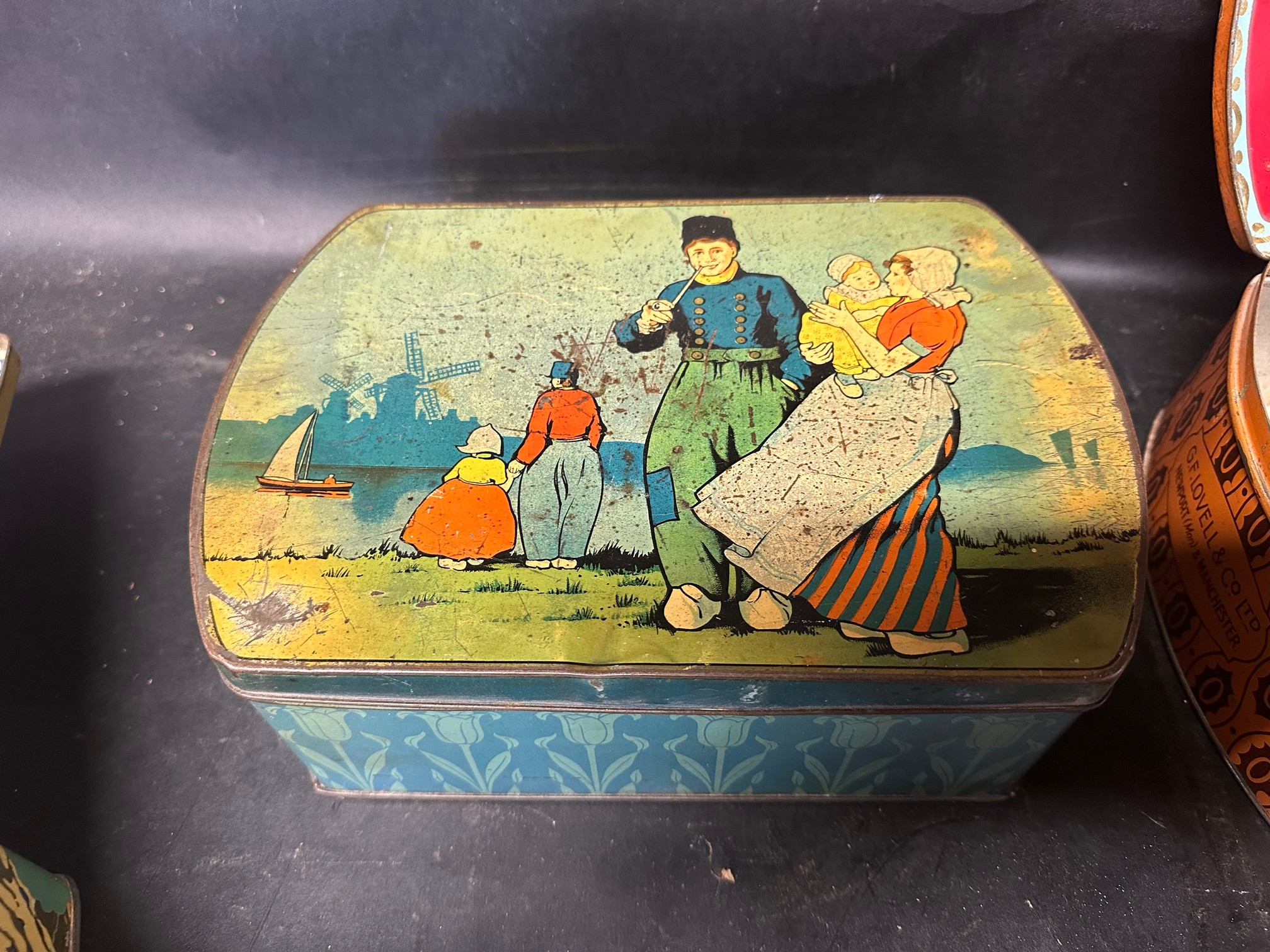 Four large toffee tins: two for Lovell's Toffee Rex of Newport & Manchester, Bluebird orange milk - Image 3 of 12