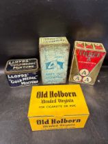 Four large tobacco counter tins: Old Holborn, Three "A" Cigarettes, Cavander's Navy Cut Magnum