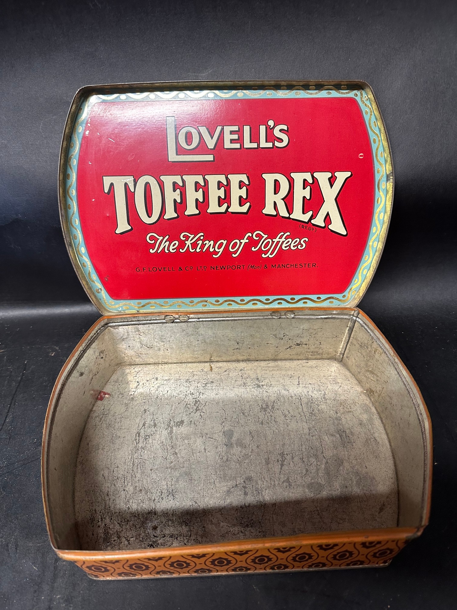 Four large toffee tins: two for Lovell's Toffee Rex of Newport & Manchester, Bluebird orange milk - Image 5 of 12