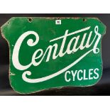 A Centaur Cycles hanging enamel advertising sign by Wildman & Meguyer, 24 x 17 3/4".