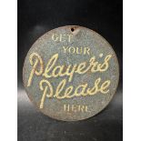 A Player's Please circular advertising sign, 7" diameter.