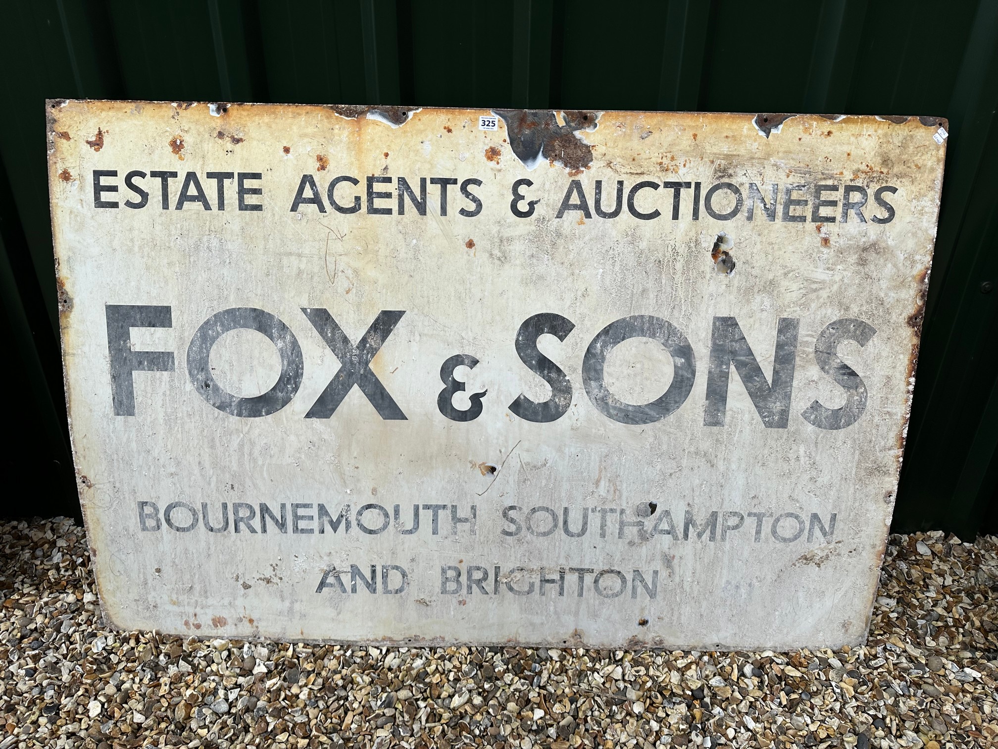 A Fox & Sons Estate Agents & Auctioneers of Bournemouth, Southampton and Brighton enamel advertising