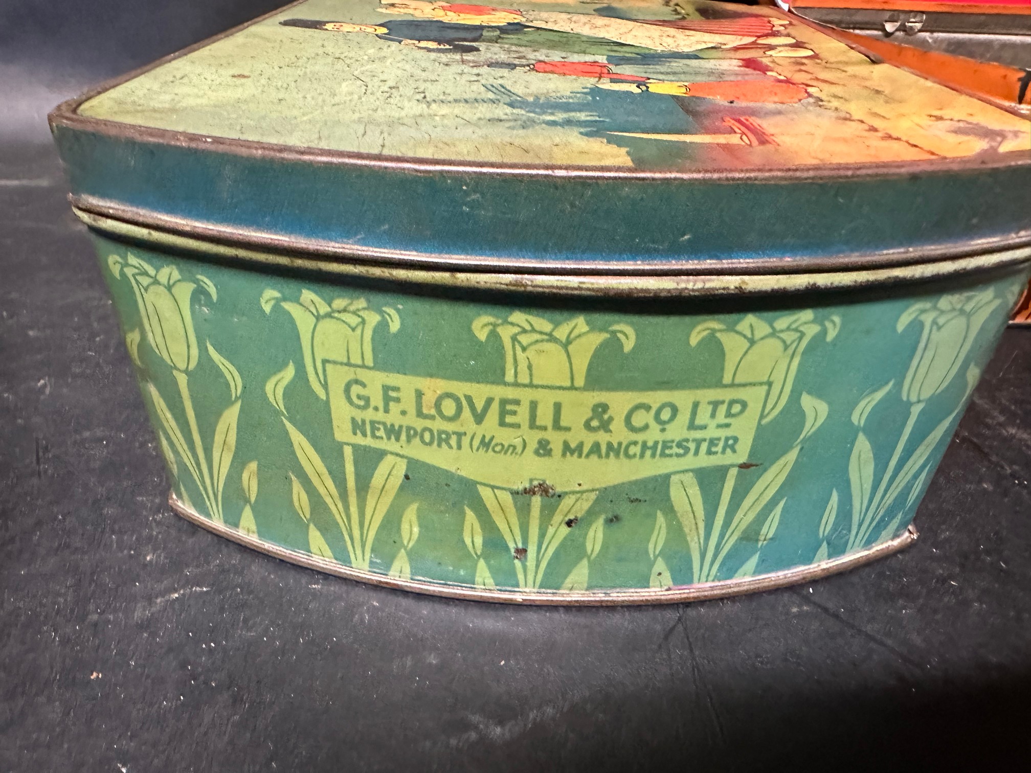 Four large toffee tins: two for Lovell's Toffee Rex of Newport & Manchester, Bluebird orange milk - Image 4 of 12