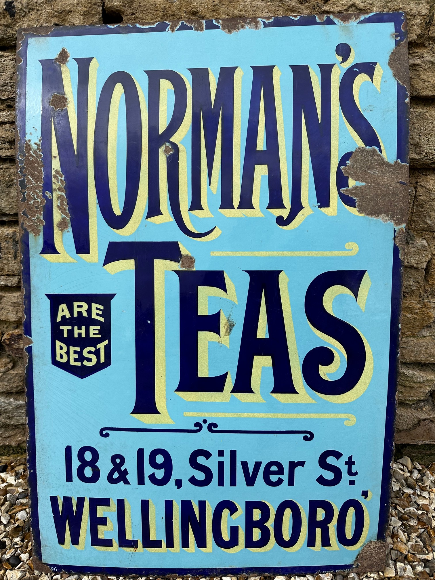 A Norman's Teas of Wellingboro' enamel advertising sign by Patent Enamel, 24 x 36 1/4".