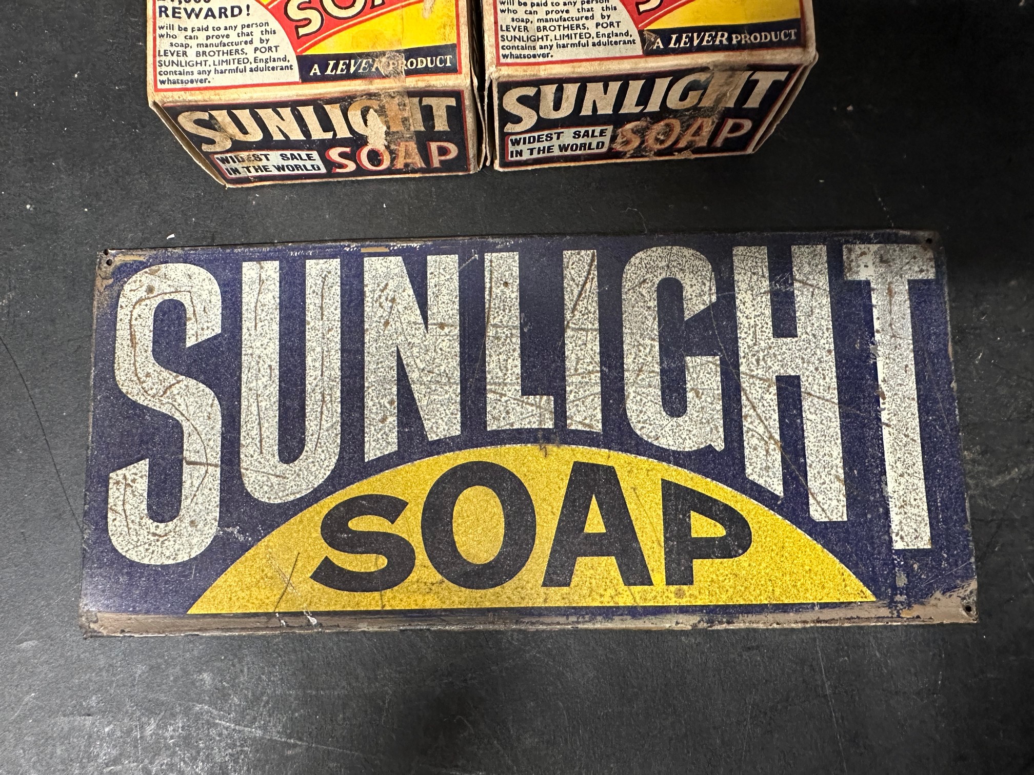 A Sunlight Soap tin sign, 10 x 4 1/2" with two Sunlight Soap boxes. - Image 2 of 4