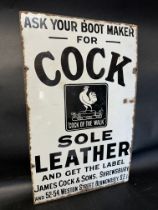 A James Cock & Sons of Shrewsbury and Bermondsey enamel sign advertising 'Cock' Sole Leather