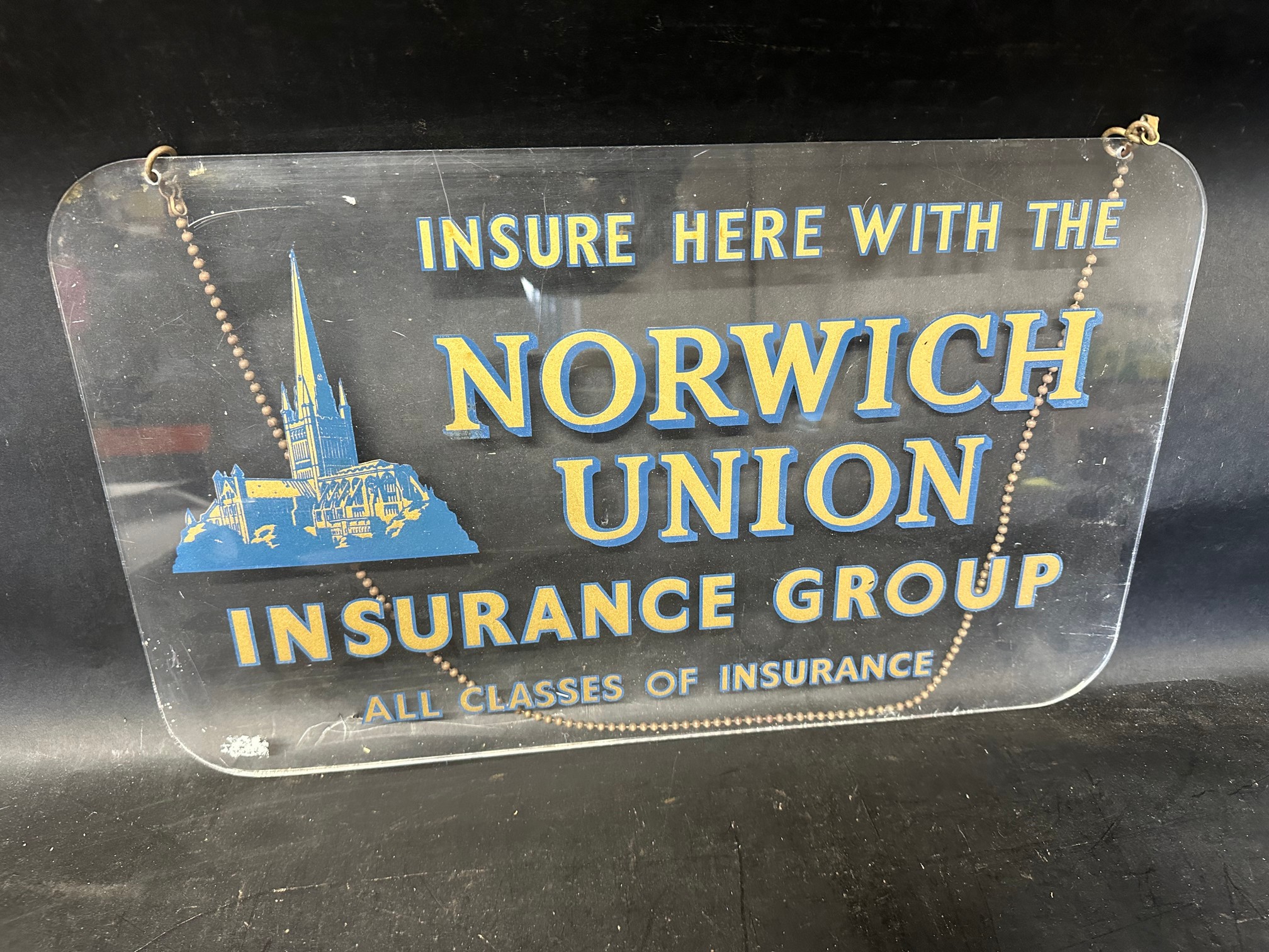 A Norwich Union Insurance Group hanging perspex advertising sign, 20 x 12".