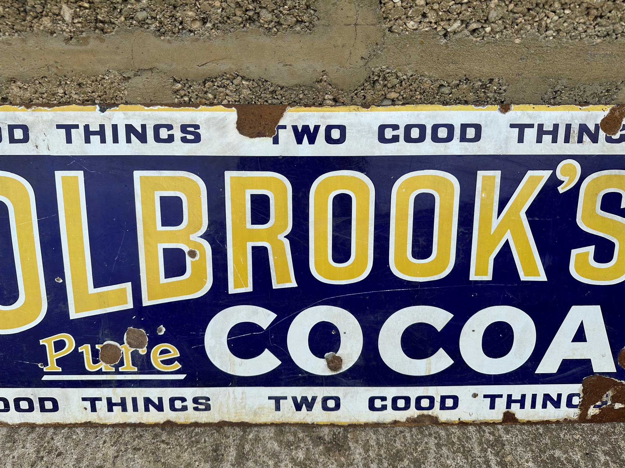 A large Holbrook's Worcestershire Sauce and Pure Cocoa 'Two Good Things' enamel advertising sign, 96 - Bild 5 aus 6