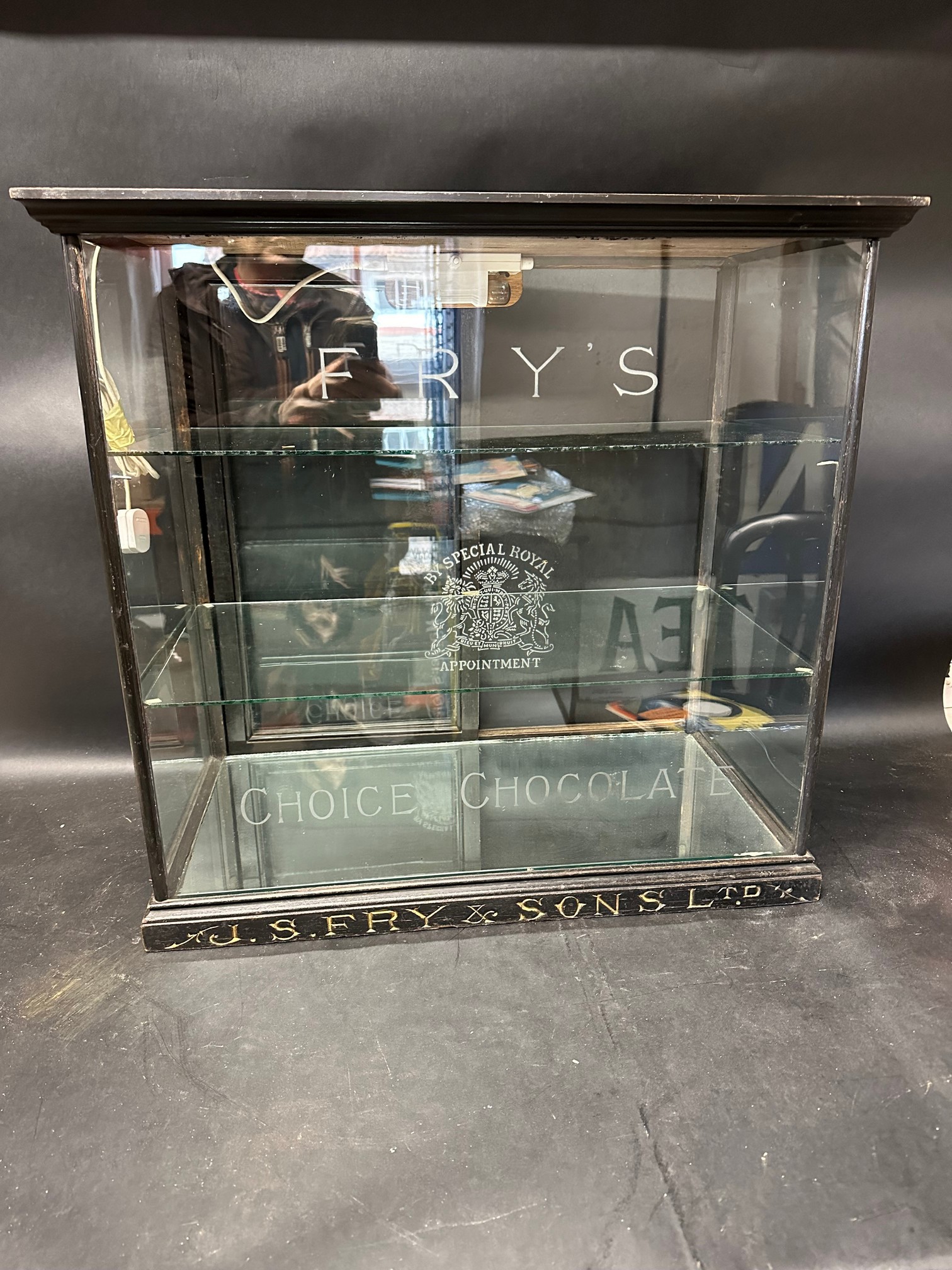 A Fry's Choice Chocolates glass display cabinet, sliding doors to rear, two glass shelves, 27 1/2" - Image 12 of 12