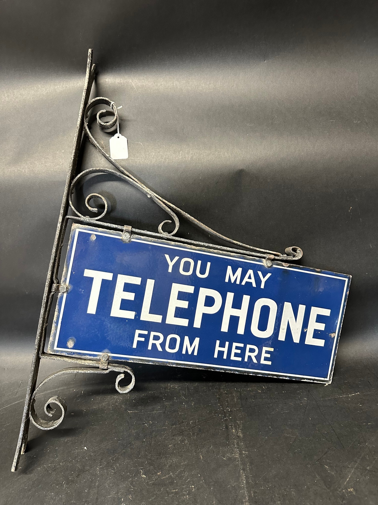 A 'You May Telephone From Here' double sided enamel sign set within a wall mounting bracket, 11 x - Image 3 of 4