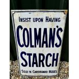 A Colman's Starch Sold in Cardboard Boxes enamel advertising sign set within metal frame, amateur