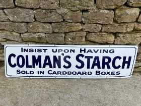 A Colman's Starch 'Sold in cardboard boxes' enamel advertising sign by Patent Enamel Co. Ltd. 62 1/2