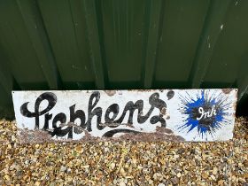 A Stephens' Ink horizontal 'splash' enamel advertising sign, 48 x 12", by repute from Basingstoke