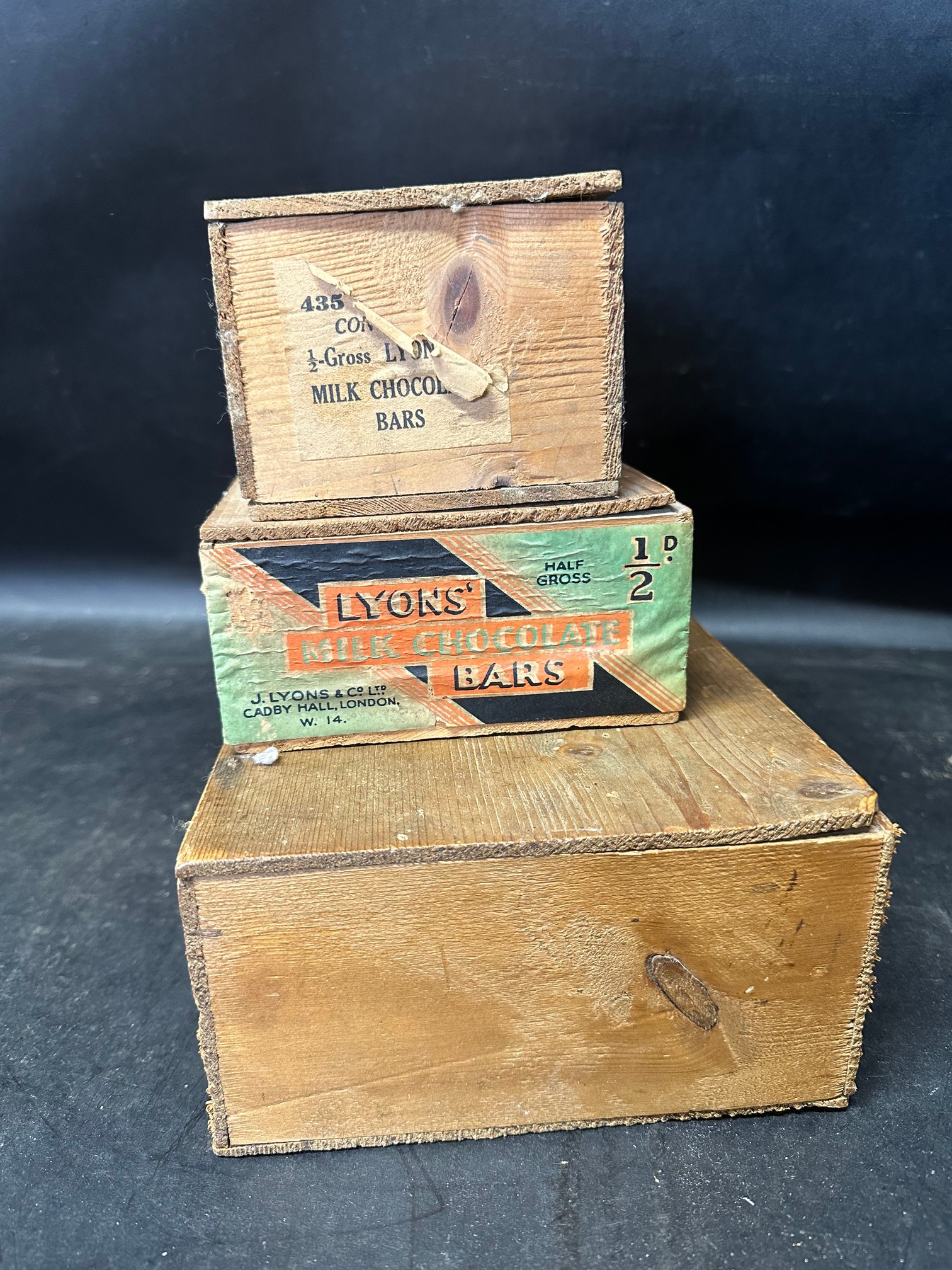 Three wooden counter top chocolate dispensing boxes: two for Lyons' Milk Chocolate Bars and the - Image 5 of 5