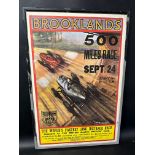 A Brooklands 500 Miles Race poster, probably reproduction, framed and glazed, 17 1/4 x 25 1/2".