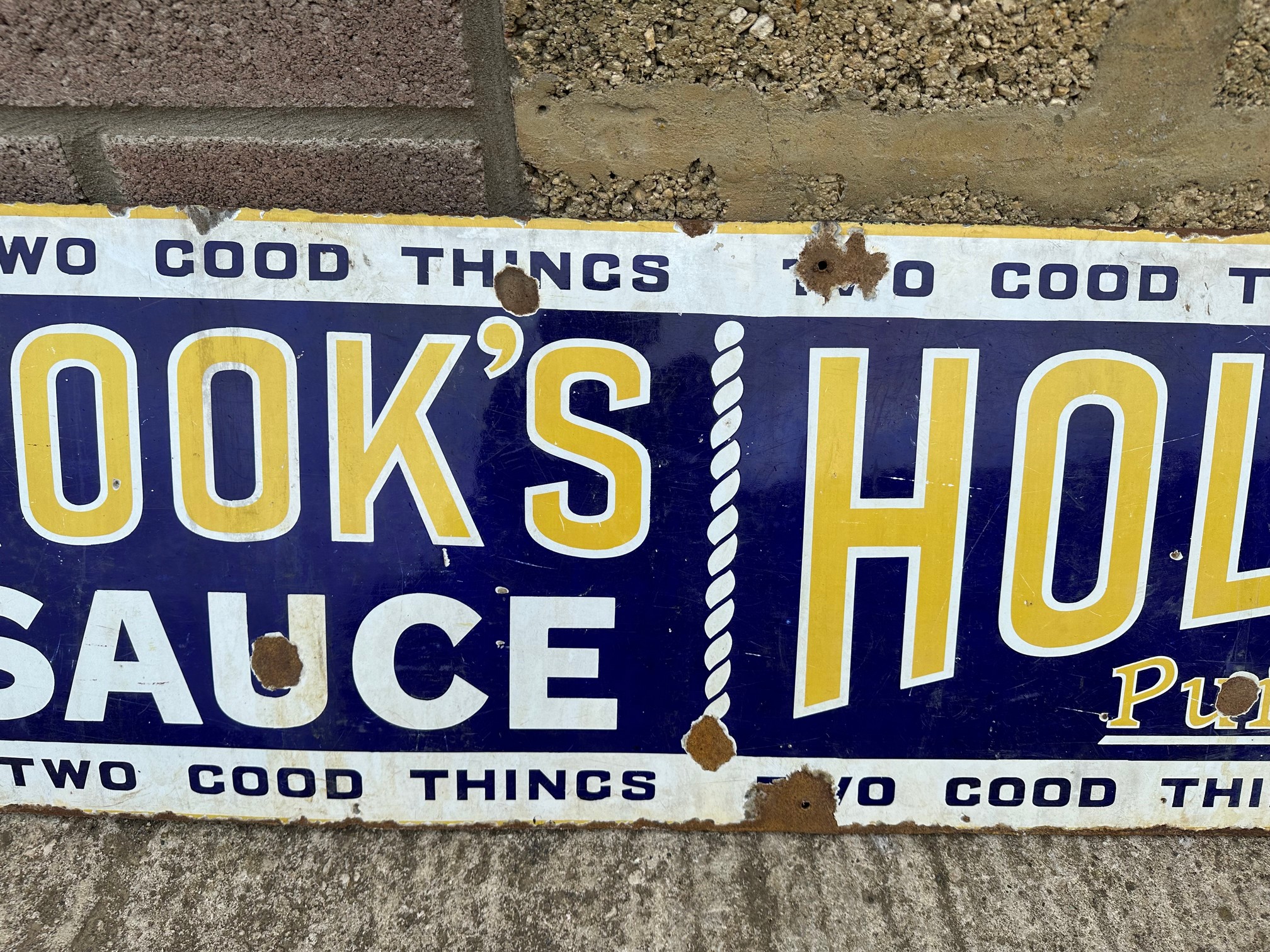 A large Holbrook's Worcestershire Sauce and Pure Cocoa 'Two Good Things' enamel advertising sign, 96 - Bild 4 aus 6