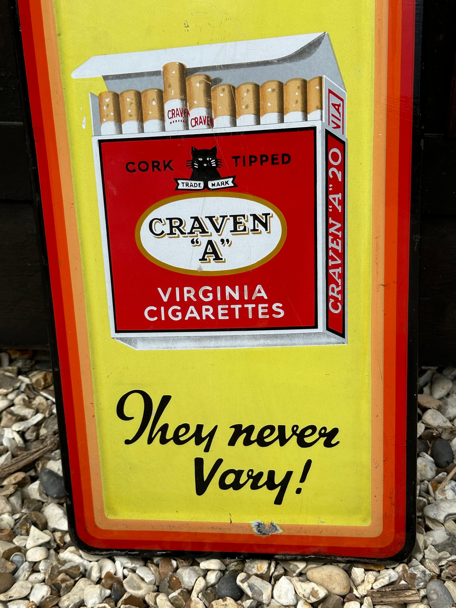 A Craven "A" Cigarettes For Your Throat's Sake Smoke enamel advertising sign, 11 1/4 x 37 1/2". - Bild 5 aus 5