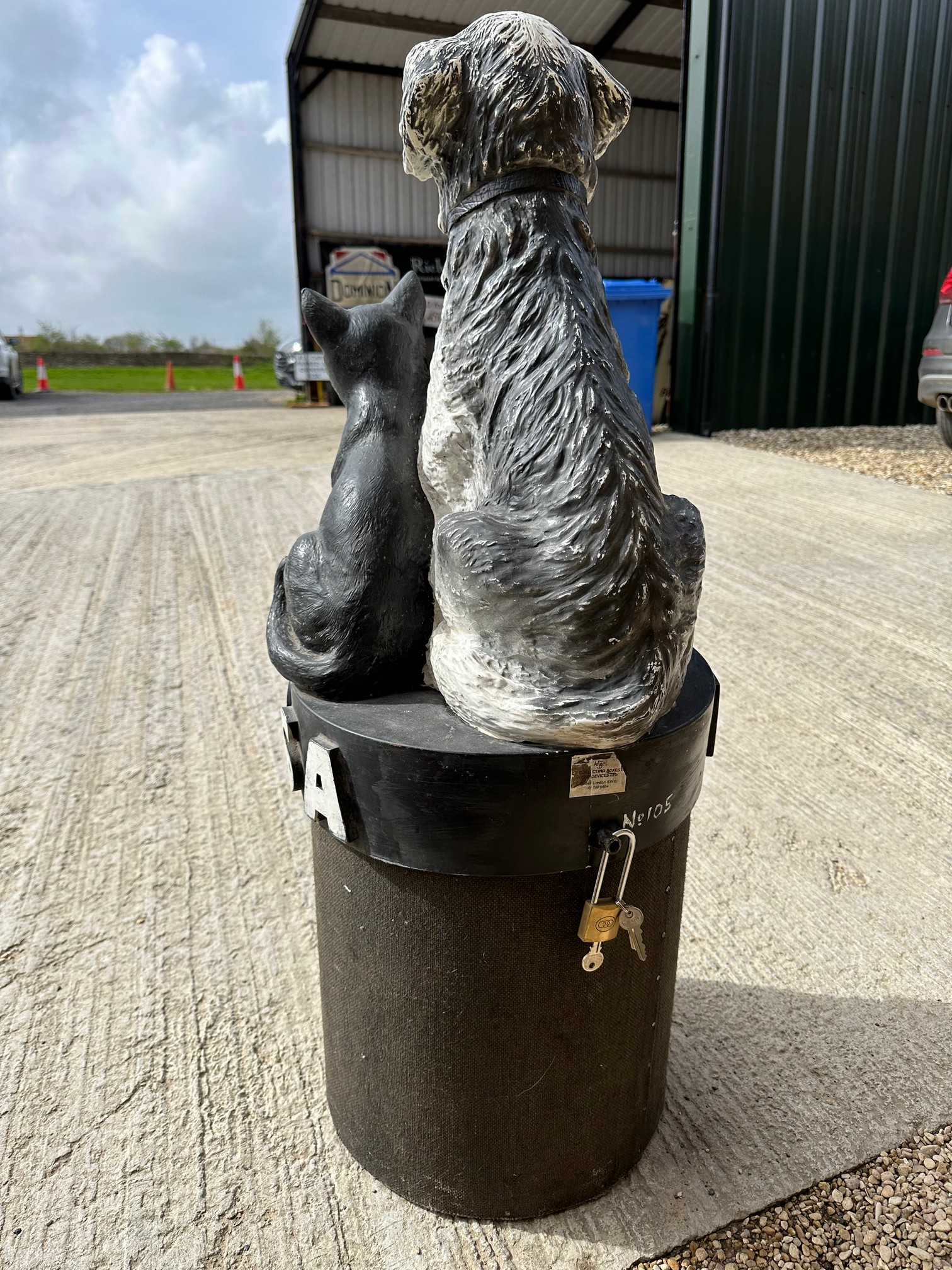 A PDSA charity donation box with a dog and two cats, 39" tall. - Image 3 of 4