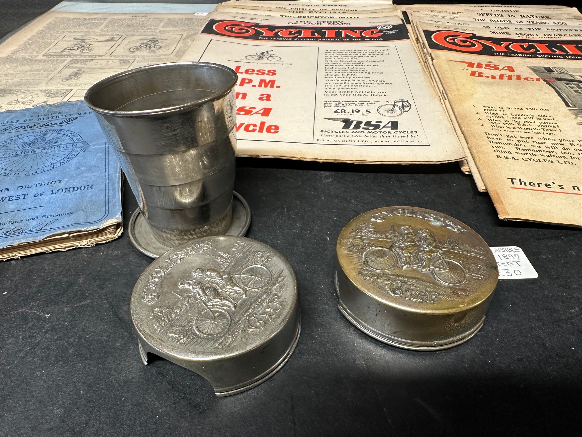 Two collapsible Cyclists cups (1900s), 11 wartime copies of Cycling journal 1941 (5), 1942 (3), - Image 2 of 6