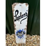 A Stephens' Ink vertical 'splash' enamel advertising sign, 8 1/4 x 29", by repute from Basingstoke