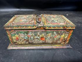 A c.1900 Huntley and Palmers biscuit tin in the form of a Georgian tea caddy with embossed