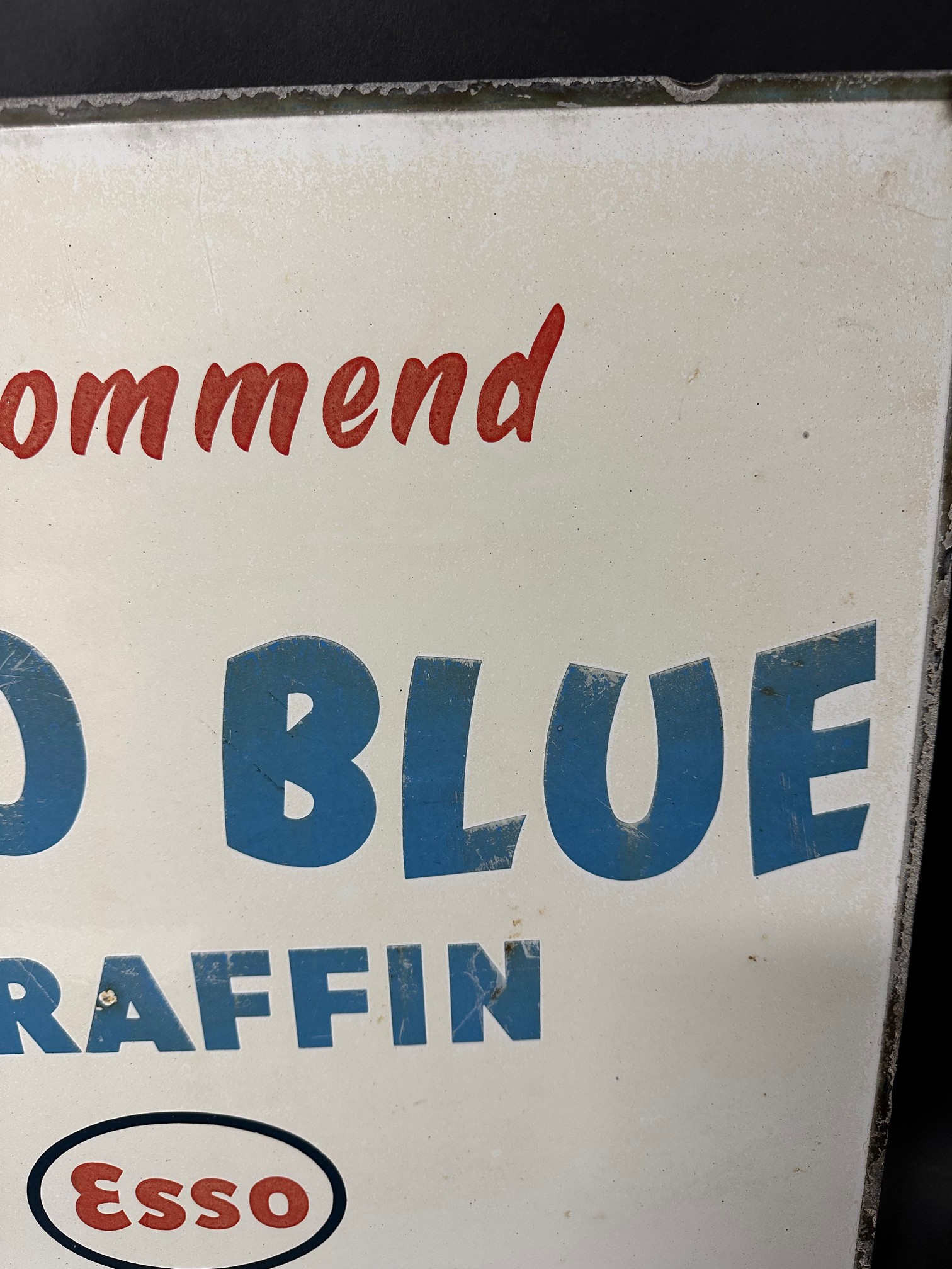 An Esso Blue Paraffin double sided enamel sign with hanging flange. Marked as Property of E.P.Co - Image 10 of 10