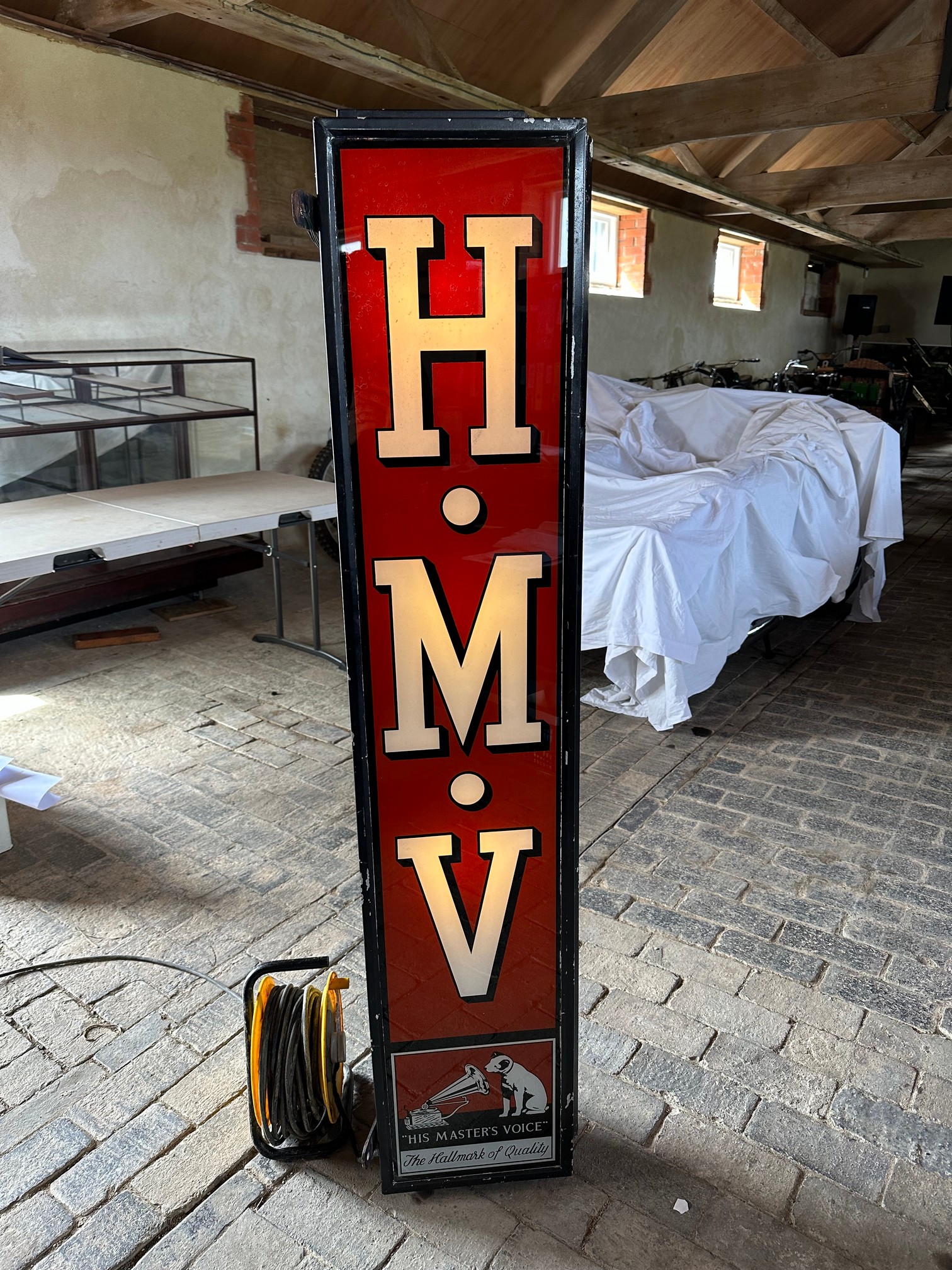 A superb and rare glass panelled HMV wall-mounted lightbox, 61 1/2 x 13 x 13 1/2". - Image 3 of 15