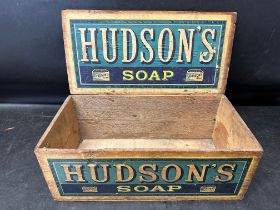 A Hudson's Soap wooden counter top dispensing box.