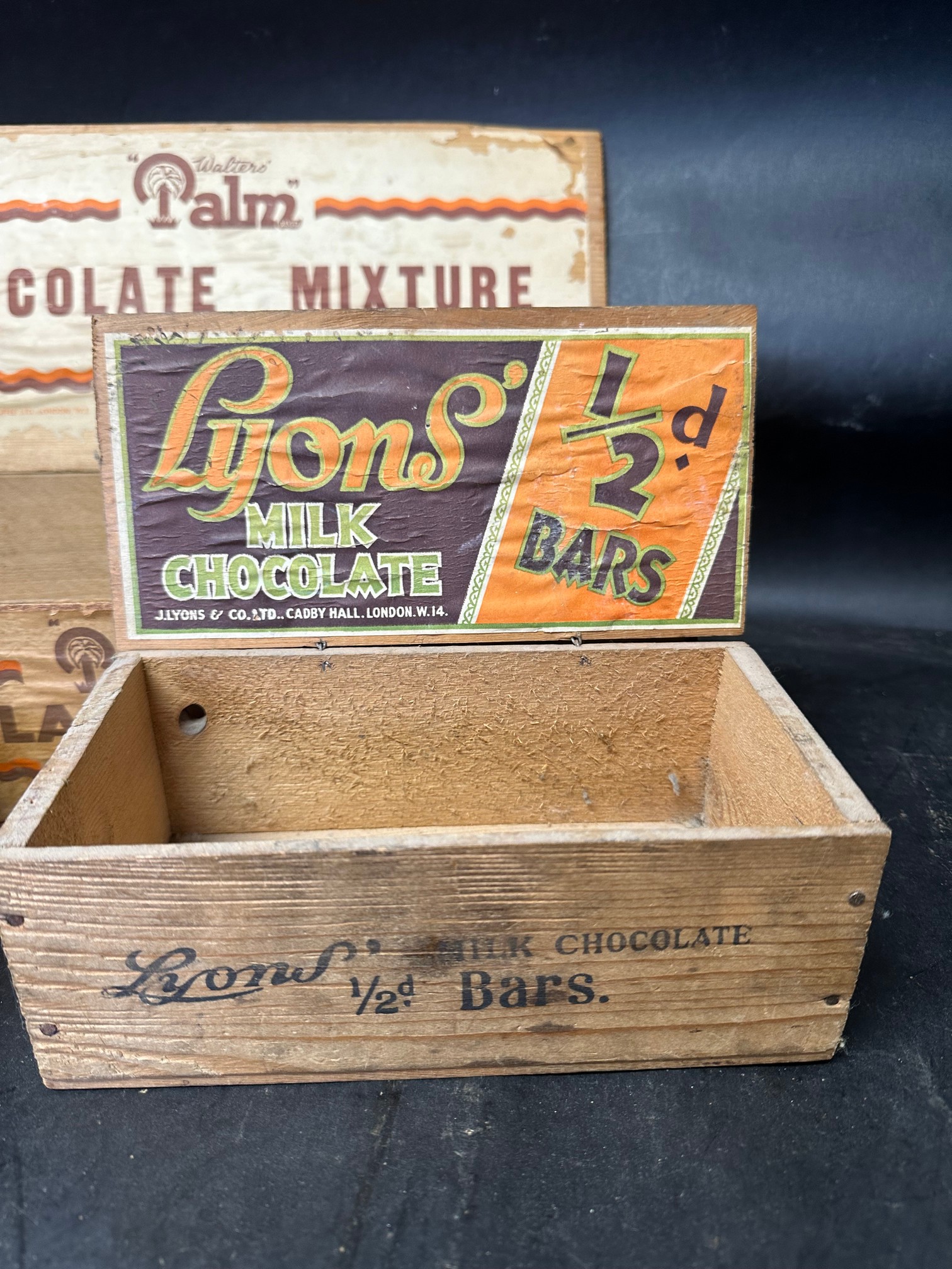 Three wooden counter top chocolate dispensing boxes: two for Lyons' Milk Chocolate Bars and the - Image 2 of 5