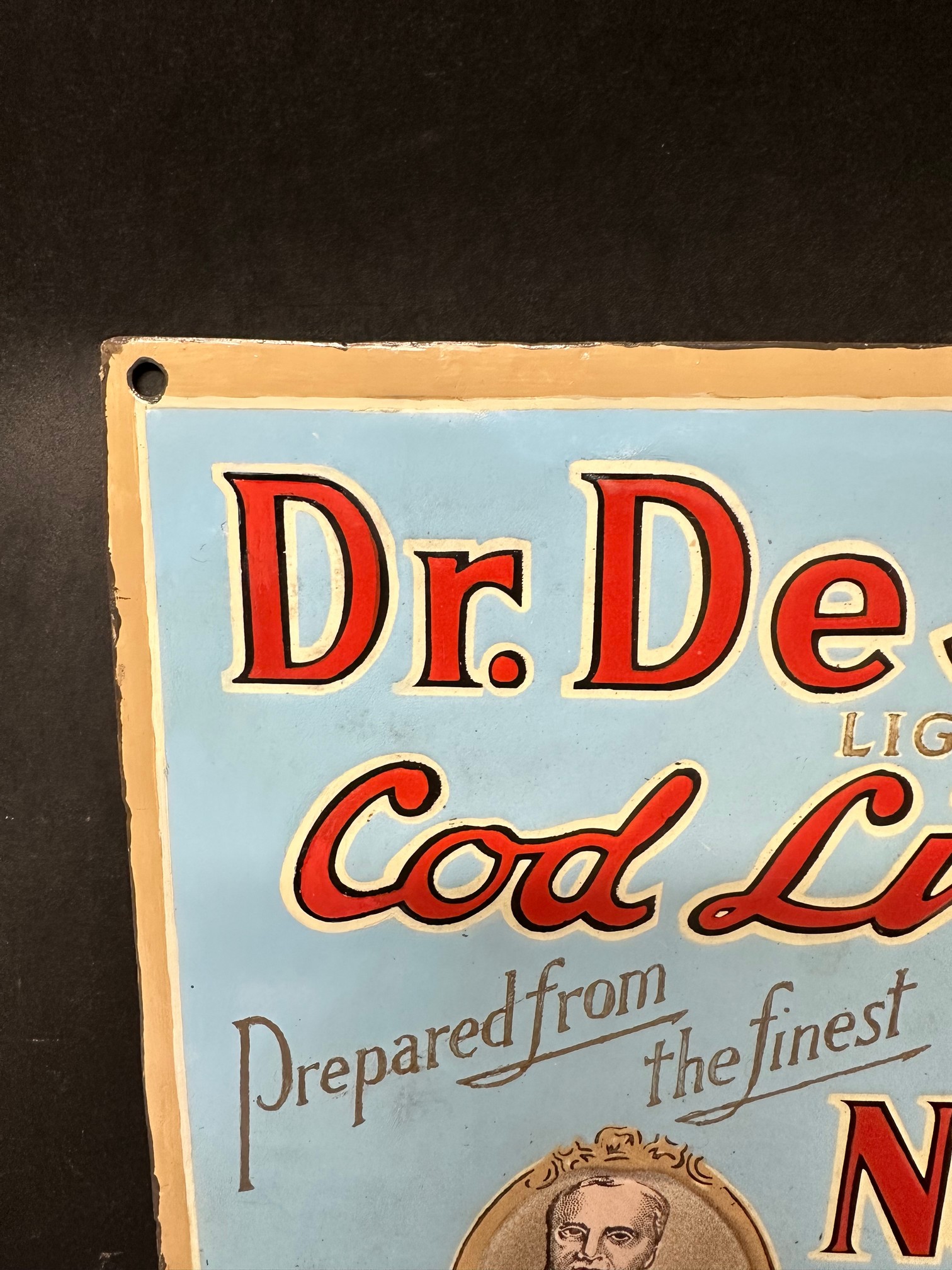 A Dr. De Jongh's Oil for 'all wasting diseases' enamel advertising sign, restored to edges, 15 1/2 x - Image 3 of 8